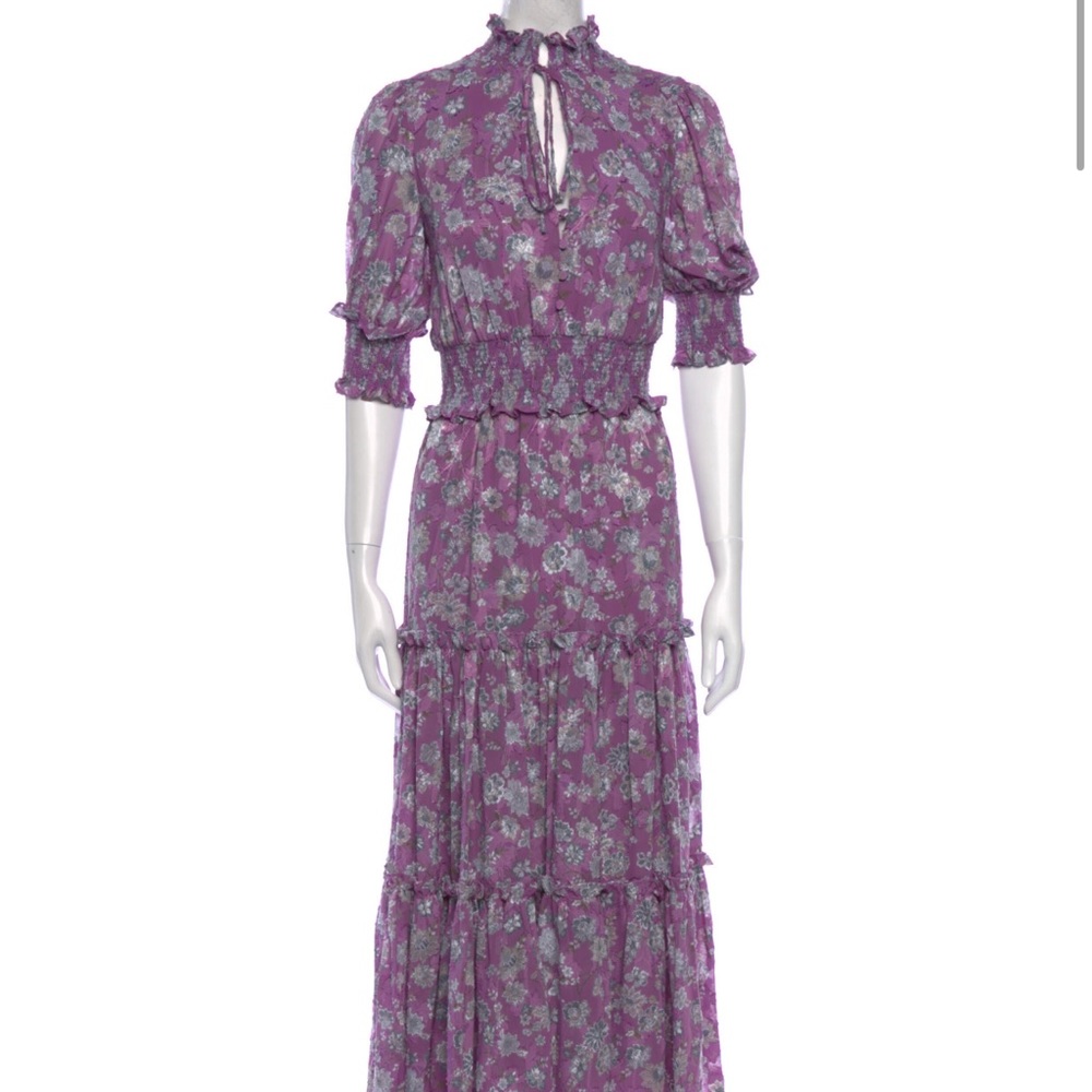 ALEXIS short puff sleeve Lavendar floral print maxi dress sz small
